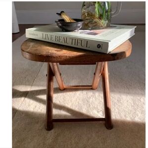 Nevco Fold'n Carry Stool Wood 1950s Vintage Made in Yugoslavia Boho Natural